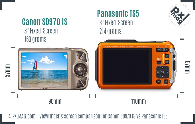 Canon SD970 IS vs Panasonic TS5 Screen and Viewfinder comparison