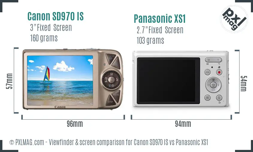 Canon SD970 IS vs Panasonic XS1 Screen and Viewfinder comparison