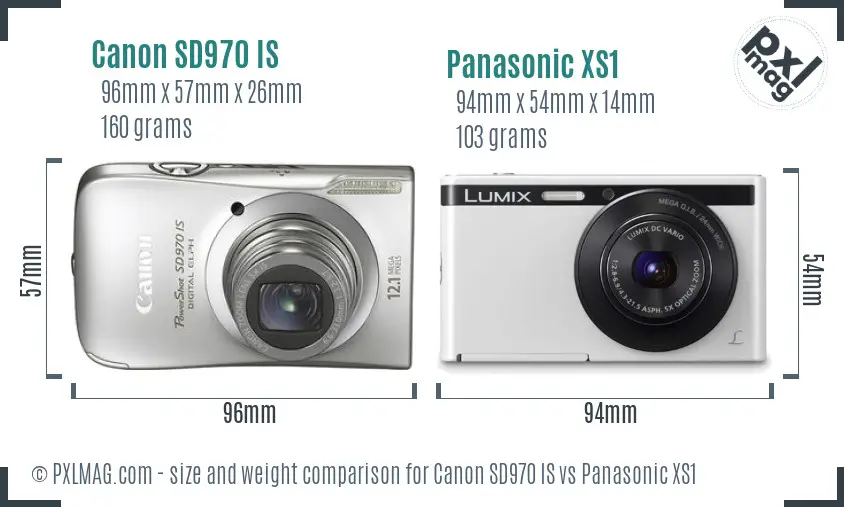 Canon SD970 IS vs Panasonic XS1 size comparison