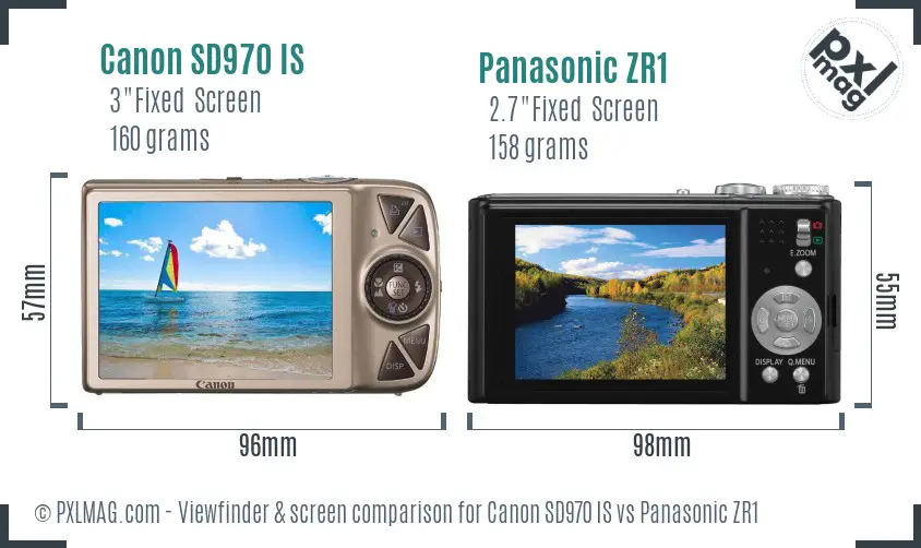 Canon SD970 IS vs Panasonic ZR1 Screen and Viewfinder comparison