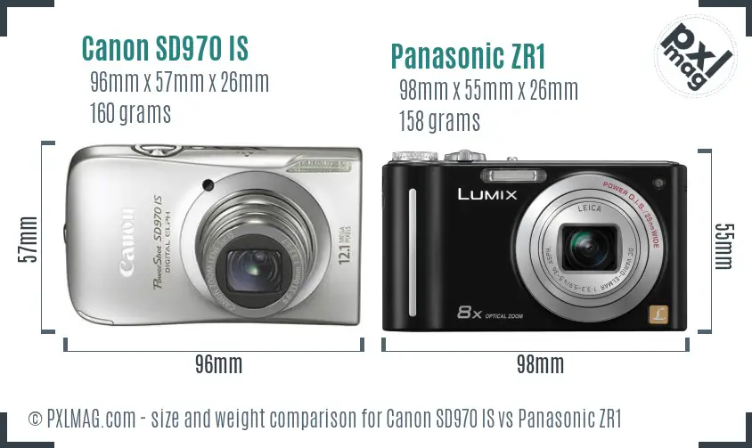 Canon SD970 IS vs Panasonic ZR1 size comparison