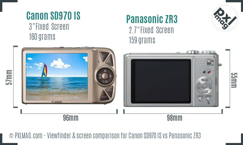 Canon SD970 IS vs Panasonic ZR3 Screen and Viewfinder comparison