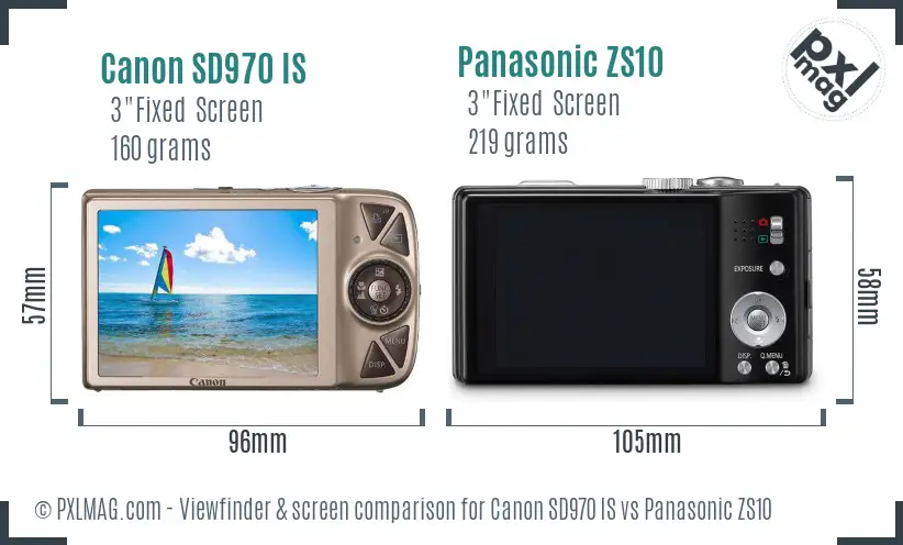 Canon SD970 IS vs Panasonic ZS10 Screen and Viewfinder comparison
