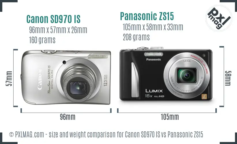 Canon SD970 IS vs Panasonic ZS15 size comparison