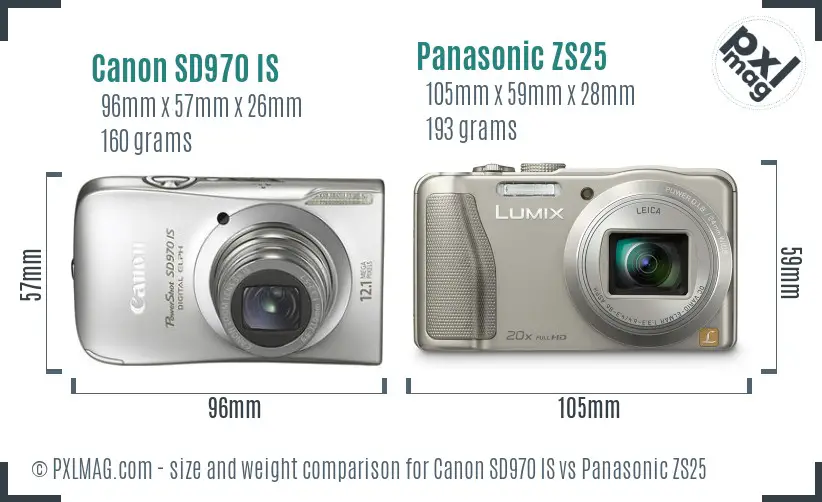 Canon SD970 IS vs Panasonic ZS25 size comparison