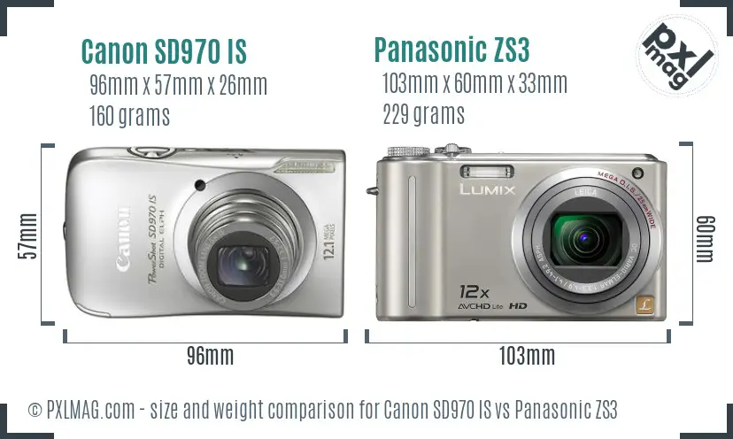 Canon SD970 IS vs Panasonic ZS3 size comparison Canon SD970 IS vs Panasonic ZS3 size comparison