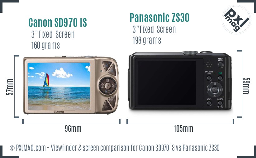 Canon SD970 IS vs Panasonic ZS30 Screen and Viewfinder comparison