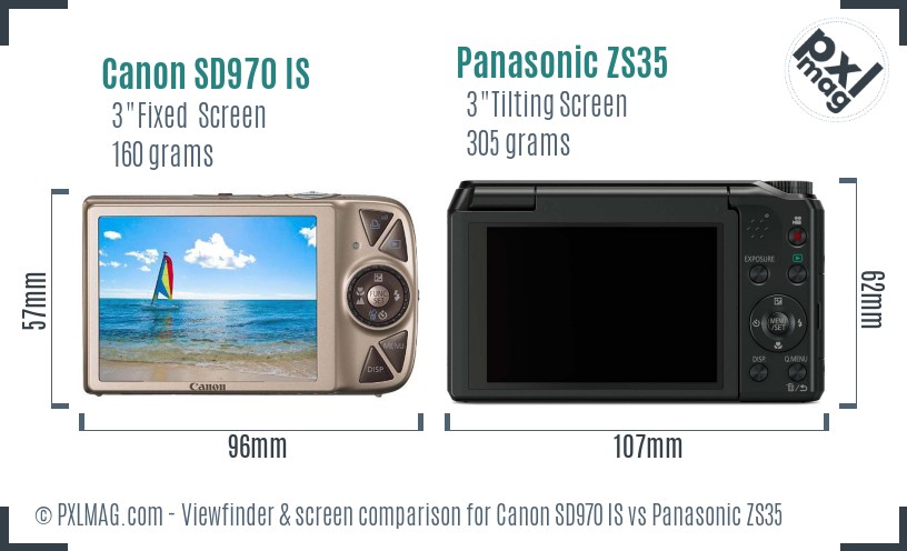 Canon SD970 IS vs Panasonic ZS35 Screen and Viewfinder comparison