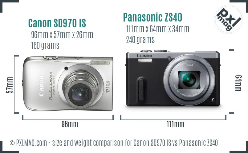 Canon SD970 IS vs Panasonic ZS40 size comparison
