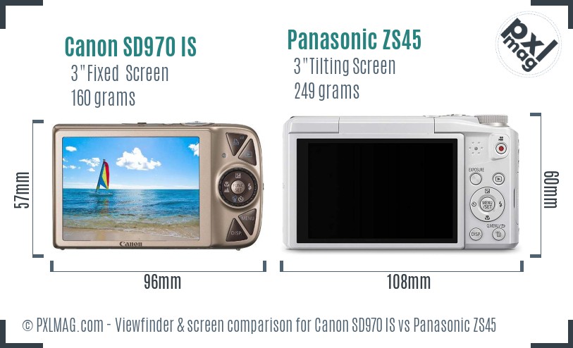 Canon SD970 IS vs Panasonic ZS45 Screen and Viewfinder comparison