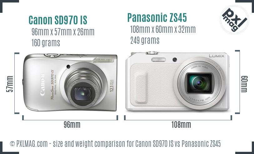 Canon SD970 IS vs Panasonic ZS45 size comparison Canon SD970 IS vs Panasonic ZS45 size comparison