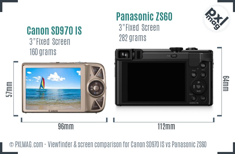 Canon SD970 IS vs Panasonic ZS60 Screen and Viewfinder comparison