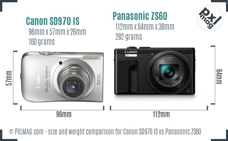 Canon SD970 IS vs Panasonic ZS60 size comparison Canon SD970 IS vs Panasonic ZS60 size comparison