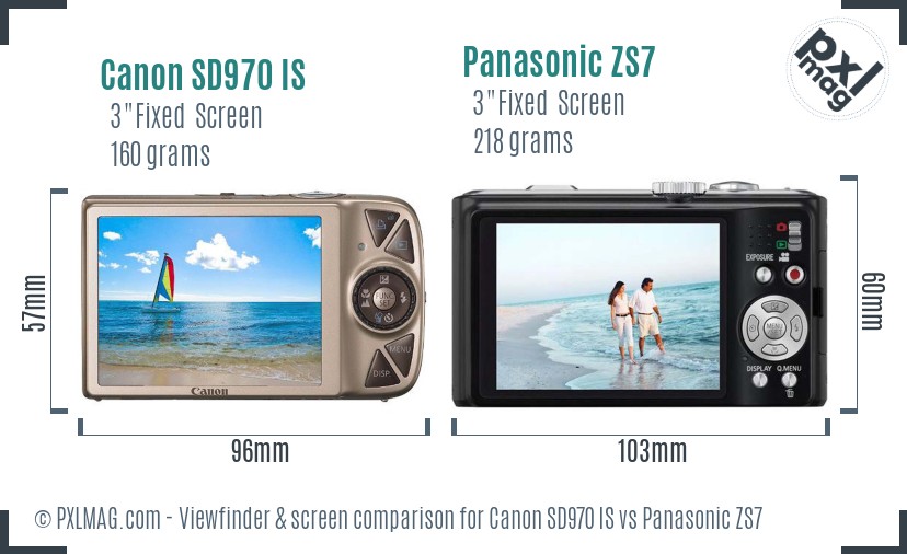Canon SD970 IS vs Panasonic ZS7 Screen and Viewfinder comparison