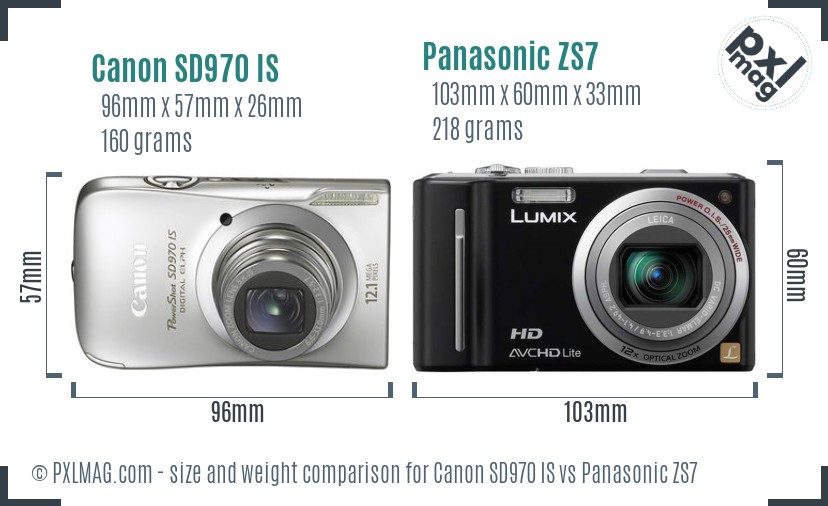 Canon SD970 IS vs Panasonic ZS7 size comparison
