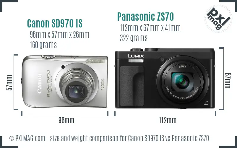 Canon SD970 IS vs Panasonic ZS70 size comparison