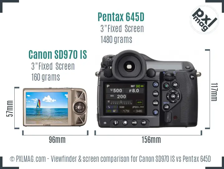 Canon SD970 IS vs Pentax 645D Screen and Viewfinder comparison