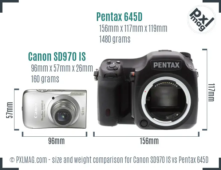 Canon SD970 IS vs Pentax 645D size comparison
