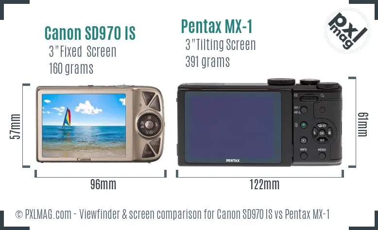 Canon SD970 IS vs Pentax MX-1 Screen and Viewfinder comparison