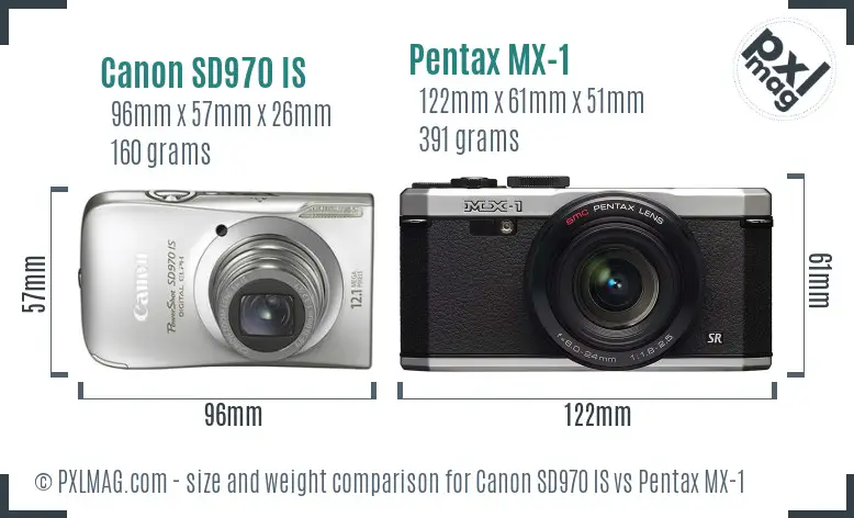 Canon SD970 IS vs Pentax MX-1 size comparison