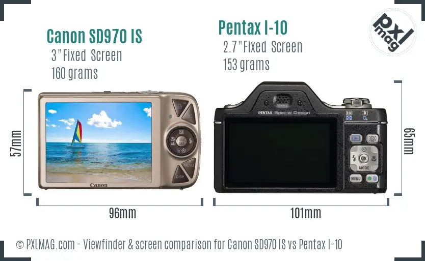 Canon SD970 IS vs Pentax I-10 Screen and Viewfinder comparison