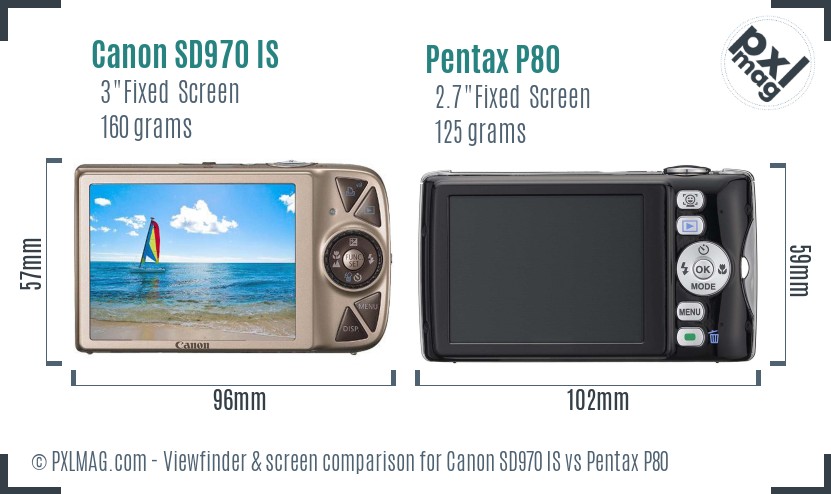Canon SD970 IS vs Pentax P80 Screen and Viewfinder comparison