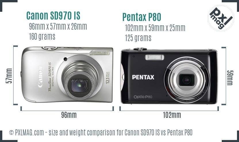 Canon SD970 IS vs Pentax P80 size comparison Canon SD970 IS vs Pentax P80 size comparison