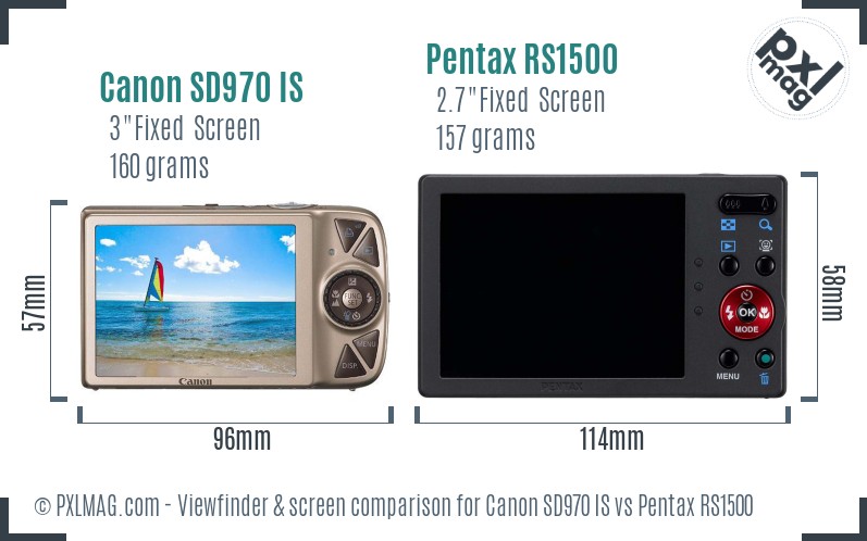 Canon SD970 IS vs Pentax RS1500 Screen and Viewfinder comparison