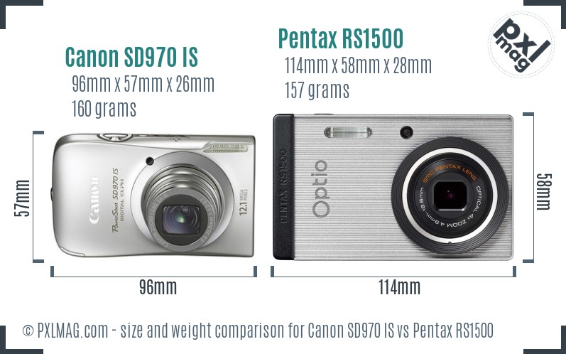 Canon SD970 IS vs Pentax RS1500 size comparison