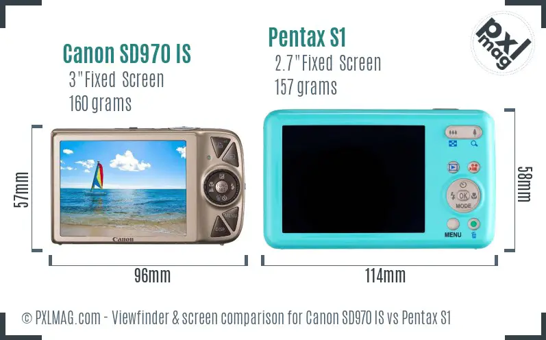 Canon SD970 IS vs Pentax S1 Screen and Viewfinder comparison