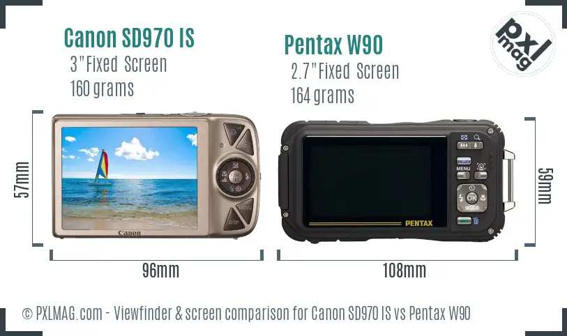 Canon SD970 IS vs Pentax W90 Screen and Viewfinder comparison