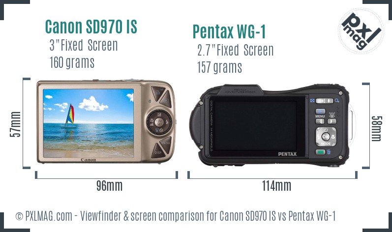 Canon SD970 IS vs Pentax WG-1 Screen and Viewfinder comparison