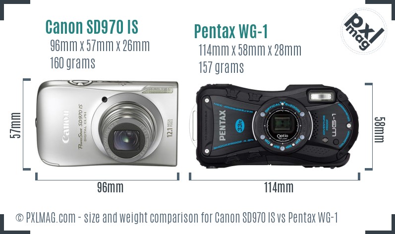 Canon SD970 IS vs Pentax WG-1 size comparison