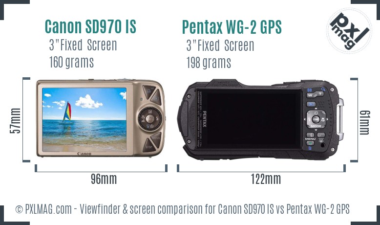 Canon SD970 IS vs Pentax WG-2 GPS Screen and Viewfinder comparison