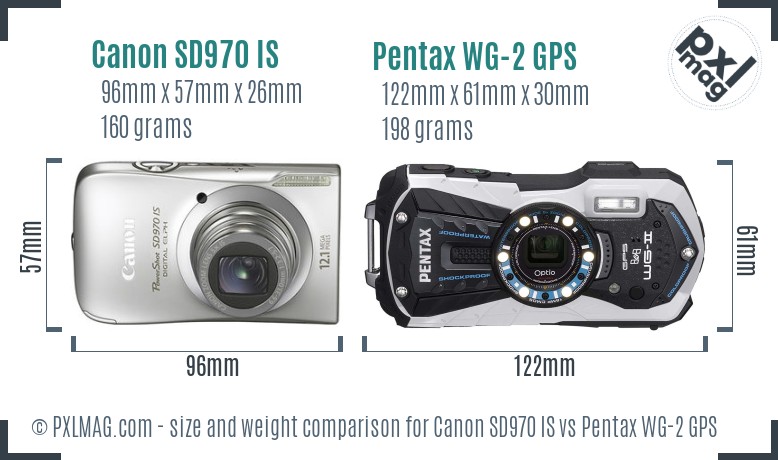 Canon SD970 IS vs Pentax WG-2 GPS size comparison