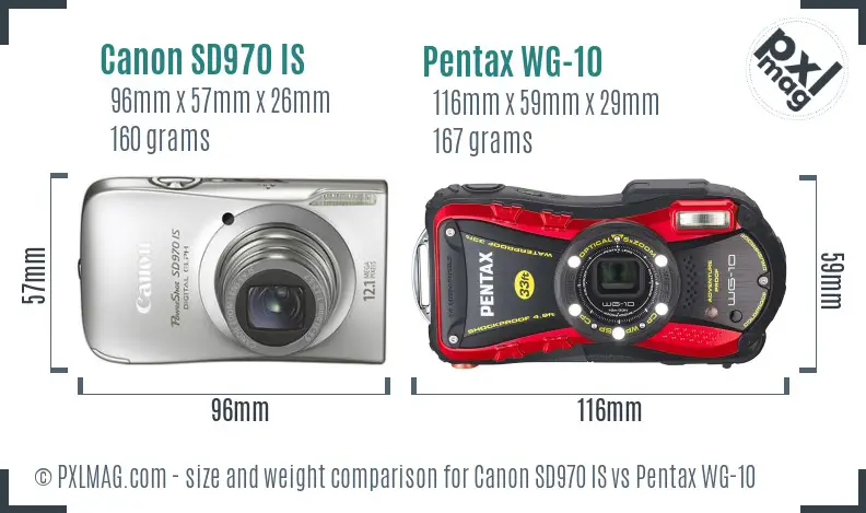 Canon SD970 IS vs Pentax WG-10 size comparison