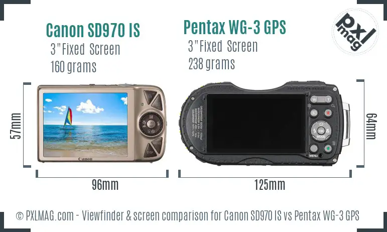 Canon SD970 IS vs Pentax WG-3 GPS Screen and Viewfinder comparison