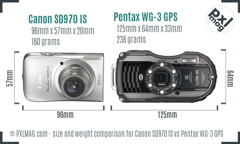 Canon SD970 IS vs Pentax WG-3 GPS size comparison