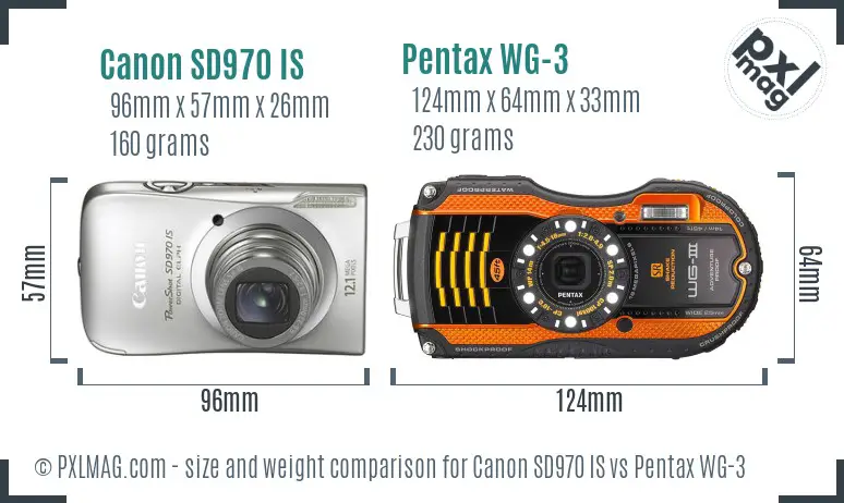 Canon SD970 IS vs Pentax WG-3 size comparison