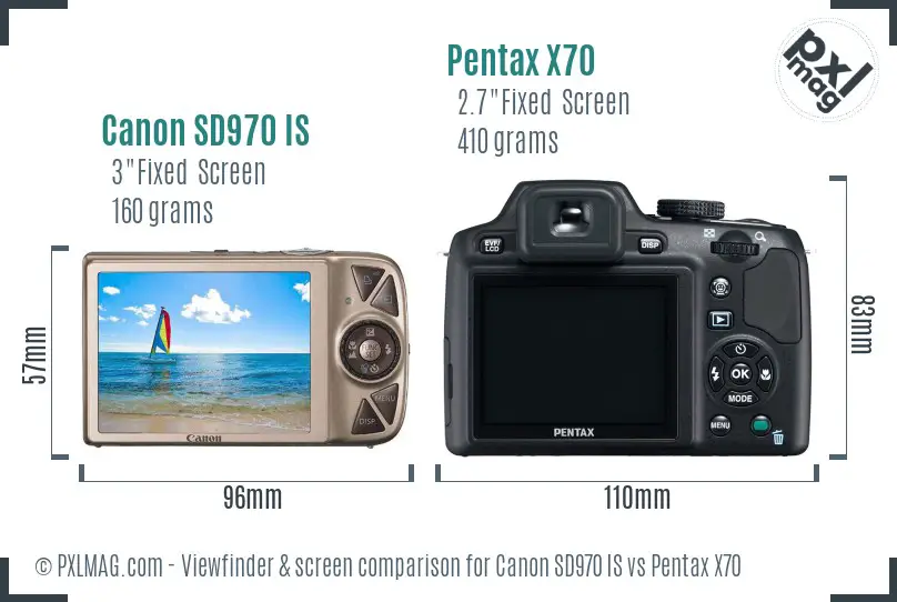 Canon SD970 IS vs Pentax X70 Screen and Viewfinder comparison