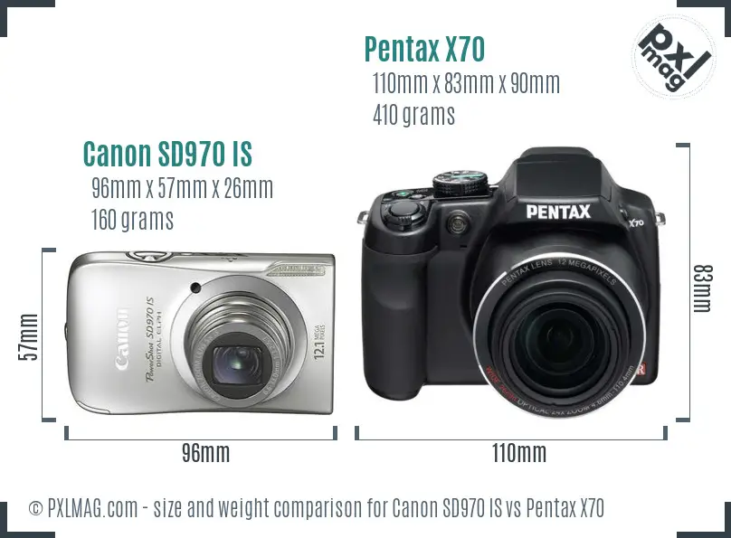 Canon SD970 IS vs Pentax X70 size comparison