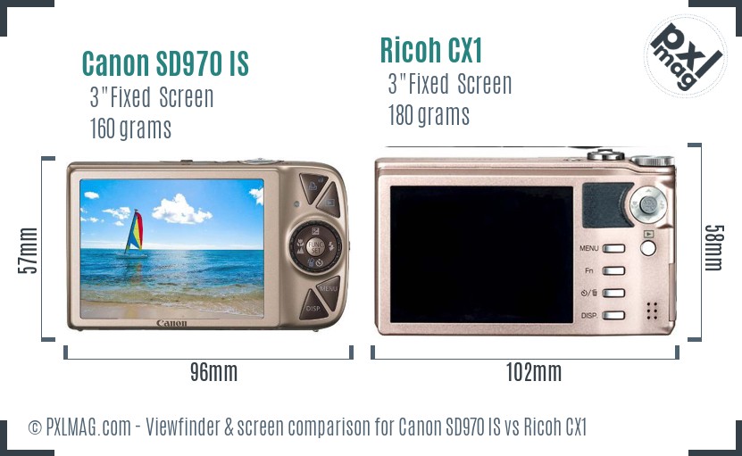 Canon SD970 IS vs Ricoh CX1 Screen and Viewfinder comparison