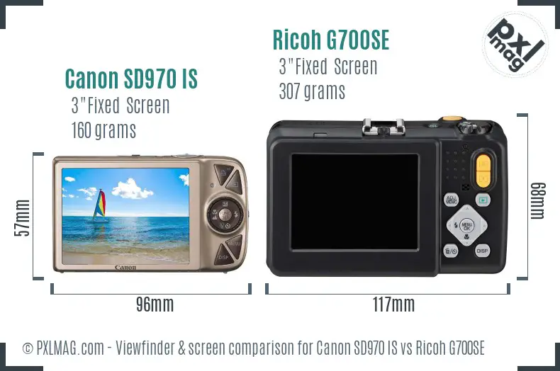 Canon SD970 IS vs Ricoh G700SE Screen and Viewfinder comparison