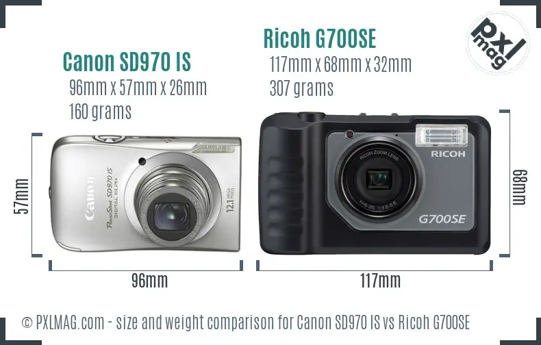 Canon SD970 IS vs Ricoh G700SE size comparison