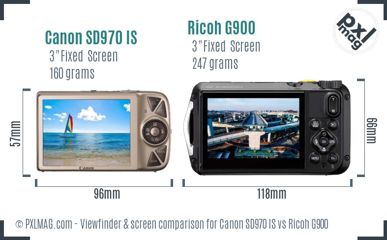 Canon SD970 IS vs Ricoh G900 Screen and Viewfinder comparison