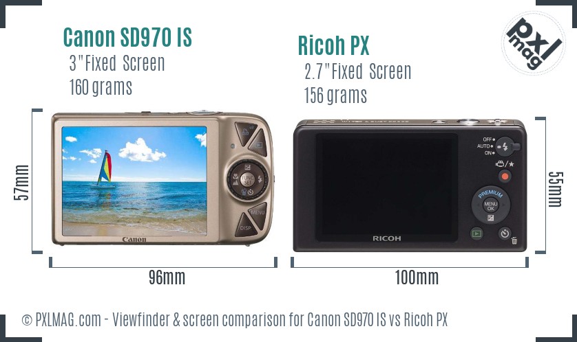 Canon SD970 IS vs Ricoh PX Screen and Viewfinder comparison