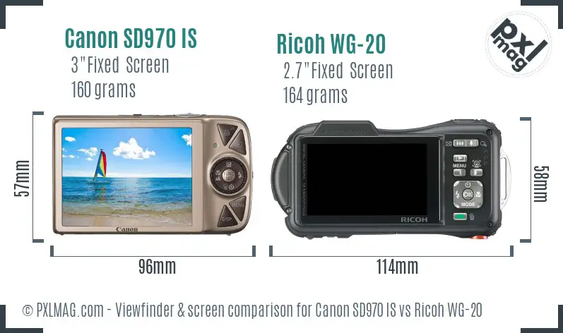 Canon SD970 IS vs Ricoh WG-20 Screen and Viewfinder comparison