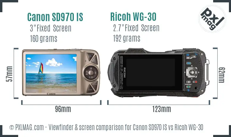 Canon SD970 IS vs Ricoh WG-30 Screen and Viewfinder comparison