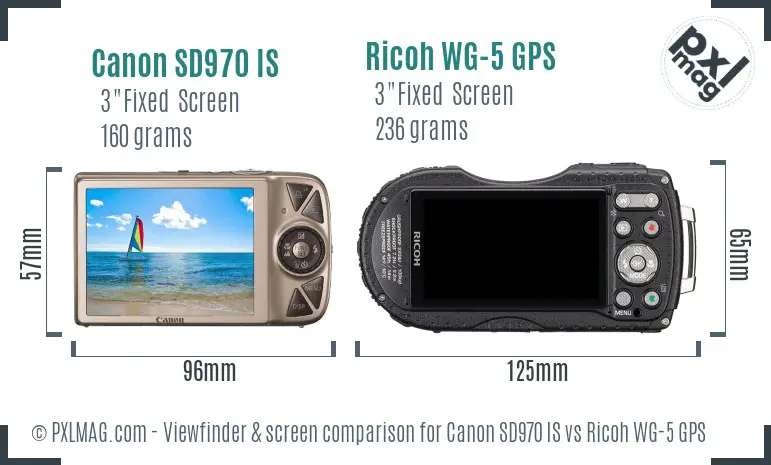 Canon SD970 IS vs Ricoh WG-5 GPS Screen and Viewfinder comparison