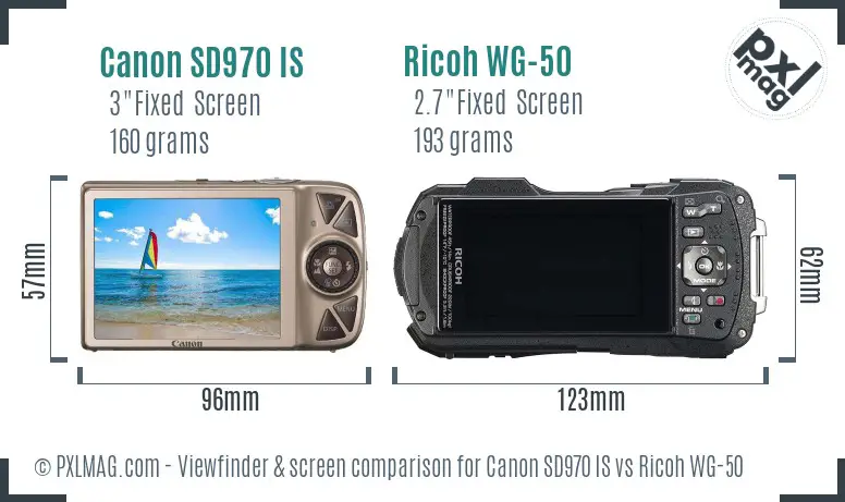 Canon SD970 IS vs Ricoh WG-50 Screen and Viewfinder comparison